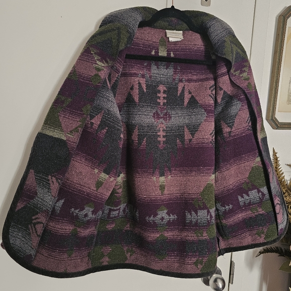 Vintage Southwestern Aztec Pattern Green Purple Grey Mens Coat Blazer Jacket - Picture 14 of 14
